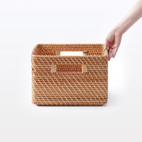 無印良品 重なるラタン角型バスケット 大 （Ｖ）約幅３５×奥行３６×高さ２４ｃｍ 1セット（1個×4） 良品計画