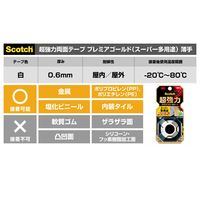 スリーエム(3M) スコッチ 超強力両面テープ プレミアゴールド スーパー多用途 薄手 平滑面用 幅12mm×長さ1.5m 1巻 KPU-12