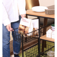 【軒先渡し】ヤマソロ カシェット スチールキッチンワゴン スチールかご タオル掛け ハンドル ブラック 85-384 1台（直送品）