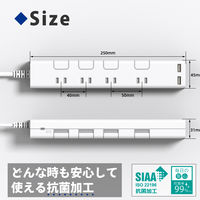 トップランド 延長コード 電源タップ 2m 4個口 個別スイッチ USB付 雷ガード 抗菌 STPC200-WT 1個