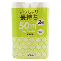 イトマン トイレットペーパー 長持ち2倍50mダブル 1ケース（12ロール×6パック） 業務用 2枚重ね  ミシン目入り 芯あり 再生紙100％