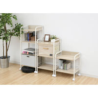 山善 YAMAZEN キャスター付リビングラック 2段 幅420×奥行275×高さ480mm ナチュラルメイプル／アイボリー 1台（直送品）