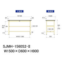 【車上渡し】山金工業 ワークテーブル500 中量作業台 耐荷重500kg 固定式中間棚付 メラミン天板 SJMH-1560S2-II 1台（直送品）