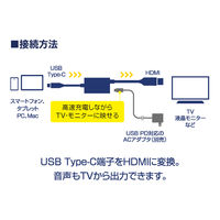 ナカバヤシ TypeーC ー HDMI 変換ケーブル 1.5m 4K60Hz/PD給電対応 USD-P4K15BK 1個