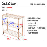 エイ・アイ・エス 19φ スチールラックセット 幅600×奥行250×高さ618mm ピンク NS6025-3PI 1台（直送品）