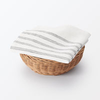 無印良品 麻平織 マルチクロス ランダムストライプ 生成×赤 約50×50cm 1セット（5枚） 良品計画