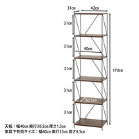 不二貿易 EZBO ワイヤーラック ６段 幅420×奥行310×高さ1700mm ミディアムブラウン 77546 1台（直送品）