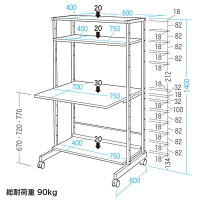 サンワサプライ　パソコンラック　幅800×奥行700×高さ1400mm　（直送品）