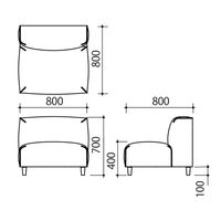 【軒先渡し】オフィスラウンジ アームレスソファ 幅800mm グレー 284859 1台（直送品）