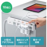 延長コード 電源タップ 5m 2P（ピン） 10個口 スイッチ ホワイト TAP-SP2110SW-5 サンワサプライ 1個