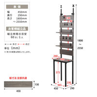 【軒先渡し】B.Bファニシング WALLE 壁面収納ラック 幅450×奥行290×高さ1800～2550mm グレー 1台（直送品）