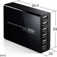 サンワダイレクト かしこいUSB充電器（急速充電、6ポート・10A・50W・黒） 700-AC011BK 1個（直送品）
