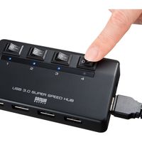 サンワダイレクト USB3.1 4ポートハブ（セルフパワー・バスパワー対応・ACアダプタ・個別スイッチ付き・ブラック） 400-HUB069BK 1個（直送品）