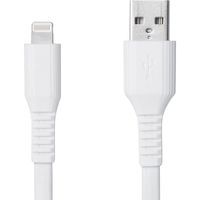 サンワダイレクト ライトニングケーブル（Apple MFi認証品・フラットケーブル・充電・同期・Lightning・2m・ホワイト） 1本（直送品）