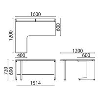 【組立設置込】プラス US-W L型平机 ホワイト×ホワイト UR-1612WH-6L W4/W4 1台（直送品）