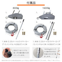 ベスト・アンサー ハンドウインチ 1600kg ブラック 20m ワイヤー BA061-02-bk 1台（直送品）