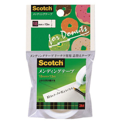 スコッチ メンディングテープ 小巻 1インチ 巻芯径25mm ドーナツ 詰替用 幅18mm×長さ13m 1巻 スリーエム 810DNR-2（直送品）
