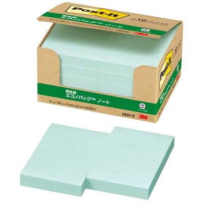 ポストイット 付箋 ふせん 通常粘着 ノート 75×50mm グリーン 1箱(10冊入) スリーエム 6561-G（直送品）