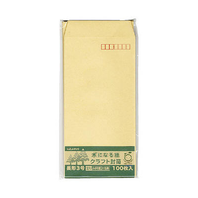 菅公工業 間伐紙クラフト封筒 シ127 長3 100枚 郵便番号枠あり（直送品）