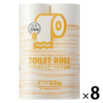 トイレットペーパー ダブル 2倍巻 60m 6ロール パルプ100％ ソフト&ピュア 1箱(8パック48ロール入) オリジナル品 王子ネピア オリジナル