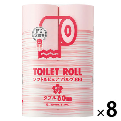 トイレットペーパー ダブル 2倍巻 60m 6ロール パルプ100％ ソフト&ピュア 1箱(8パック48ロール入) オリジナル品 王子ネピア オリジナル
