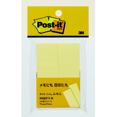 スリーエム　ポスト・イット ふせん 再生紙 500RP-Y-H イエロー 75×25mm　8冊(2冊×4パック)　（直送品）