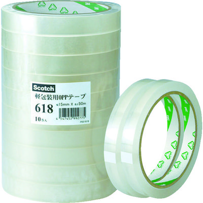 スリーエム ジャパン 3M スコッチ 軽包装用OPPテープ 618 12mmX50m 12X50 1セット(10巻) 356-2361（直送品）
