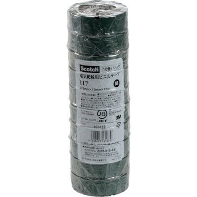 スリーエム ジャパン 3M ビニールテープ 117 緑 19mmX10m 10巻入り GRE 10 10P 1パック(10巻)（直送品）