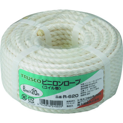 トラスコ中山 TRUSCO ビニロンロープ 3つ打 線径6mmX長さ20m R-620 1巻 511-2478（直送品）