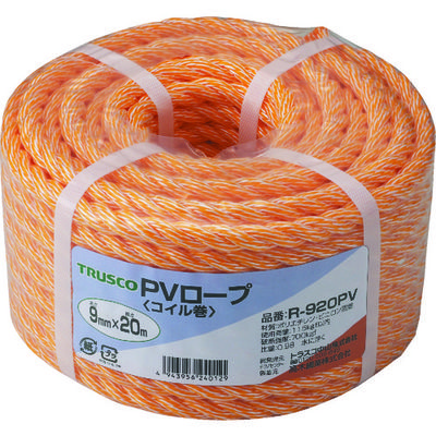 トラスコ中山 TRUSCO PVロープ 3つ打 線径9mmX長さ20m R-920PV 1巻 511-2907（直送品）