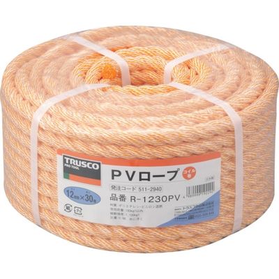 トラスコ中山 TRUSCO PVロープ 3つ打 線径12mmX長さ30m R-1230PV 1巻 511-2940（直送品）