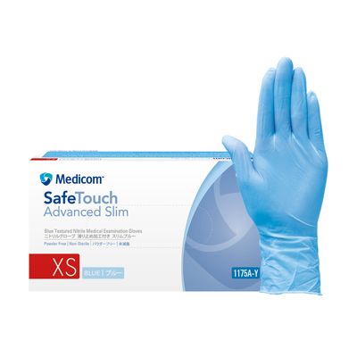 メディコムジャパン セーフタッチニトリルグローブ パウダーフリー ブルー XS 1175A-Y 1箱(100枚入) (使い捨てグローブ)