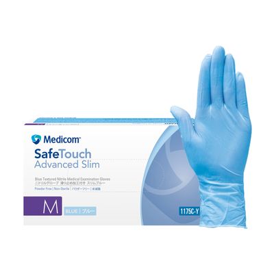 メディコムジャパン　セーフタッチニトリルグローブ　パウダーフリー　ブルー　Mサイズ　1175C-Y　1箱（100枚入） （使い捨てグローブ）