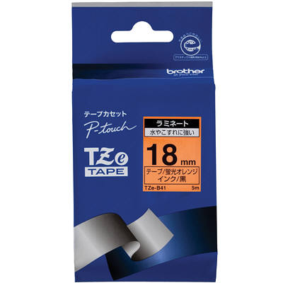 ブラザー ピータッチ テープ 幅18mm 蛍光オレンジラベル(黒文字)TZeー
