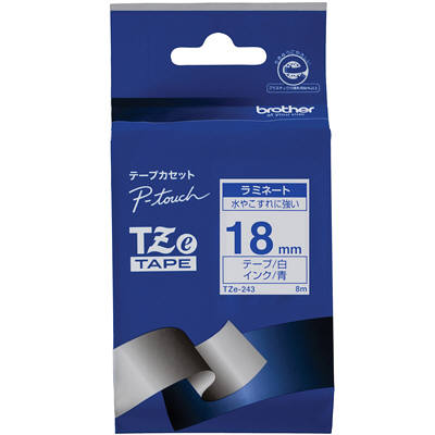 ブラザー ピータッチ テープ 幅18mm 白ラベル(青文字) TZeー243 1