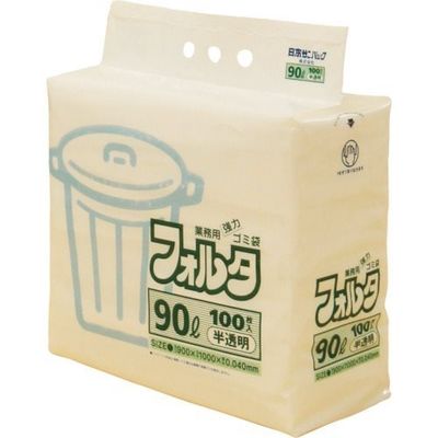 サニパック Fー9H 環優包装ゴミ袋フォルタ 90L 白半透明 (1袋(PK)=100枚入) F-9H-HCL 1袋(100枚)（直送品）