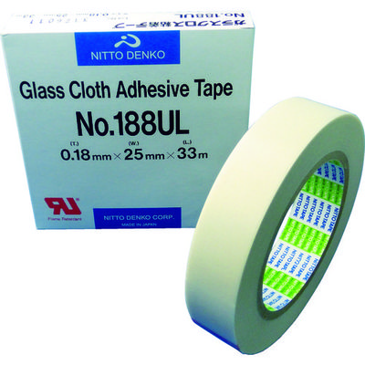 日東電工 日東 ガラスクロス粘着テープ NO.188UL 0.18mm×25mm×33m 188UL-25 1巻 377-6867（直送品）