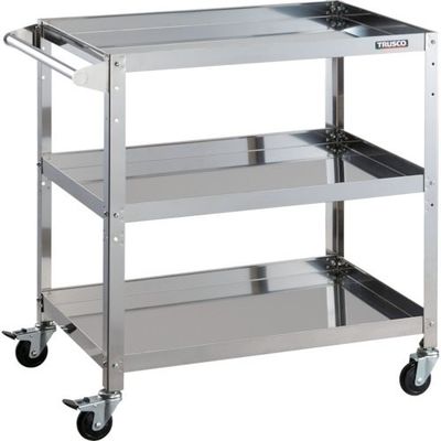 トラスコ中山 TRUSCO ステンレスワゴン クリーンラビット 75φゴム車鉄金具ハンドル付 CRB-873H 1台 393-3504（直送品）