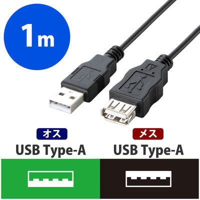 エレコム エコUSB2.0延長ケーブル A-Aメス 1m U2C-JE10BK 1本（直送品）