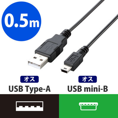 エレコム エコUSB2.0ケーブル A-miniB 0.5m U2C-JM05BK 1本（直送品）