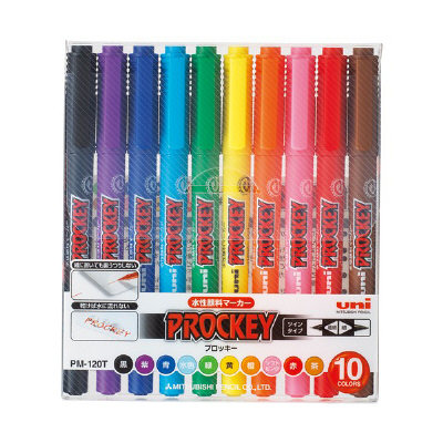 プロッキー　水性ペン　細・極細ツイン　10色セット　PM120T10CN　三菱鉛筆 uni（直送品）