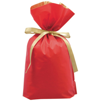 【新品】（まとめ）カクケイ 梨地リボン付き巾着袋 赤 L 20枚FK2402【×2セット】