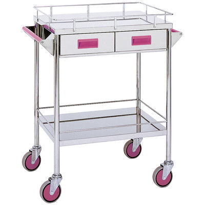 松吉医科器械 カラー回診車 引出付2段 ピンク MY-1104P 1台 20-4000-01　マツヨシカタログ（直送品）