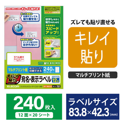 エレコム 宛名・表示ラベル/きれい貼/240枚入(12面×20シート) EDT-TMEX12R 1個（直送品）