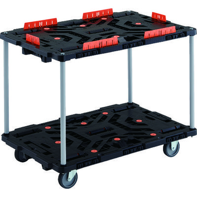 TRUSCO 連結式樹脂製2段台車 ビートル 900X600 自在3輪 コボレ止めセット付 ハンドルなし BT920KJ3-E100 1台（直送品）