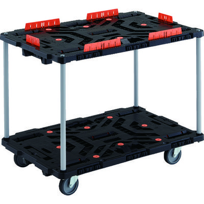 TRUSCO 連結式樹脂製2段台車 ビートル 900X600 自在5輪 コボレ止めセット付 ハンドルなし BT920KJ5-E100 1台（直送品）