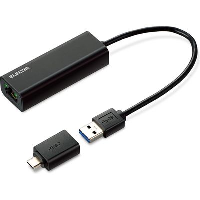 エレコム 有線LANアダプタ/2.5G対応/Type-C変換アダプタ付/ブラック EDC-QUA3C-B 1個（直送品）