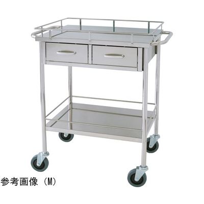 スギモト産業 ステンレス回診車(天板四方柵付・2段)引出付 両側押手付き M W600×D450×H800mm 完成品 OB-17M 1台（直送品）