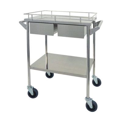 スギモト産業 ステンレス回診車(天板四方柵付・2段)引出付き 両側押手付き A W600×D450×H800mm 完成品 OB-15A 1台（直送品）