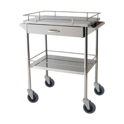 スギモト産業 ステンレス回診車(天板四方柵付) 両側押手付きワゴン 引出付 W600×D450×H800mm 完成品 OB-26F 1台（直送品）